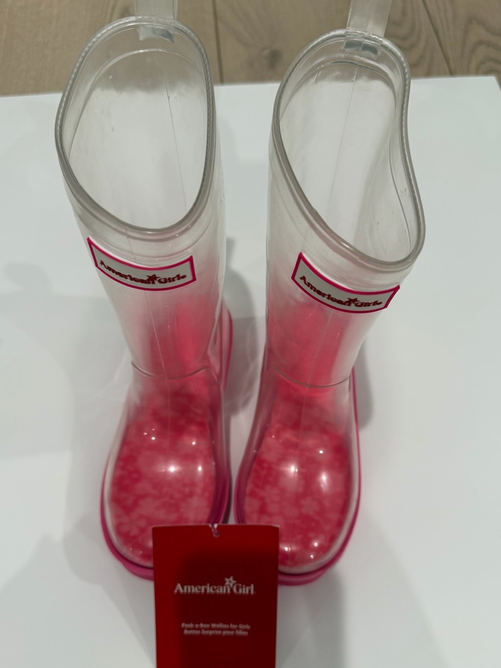 American Girl Clear Pink Ombre Floral Rain Boots